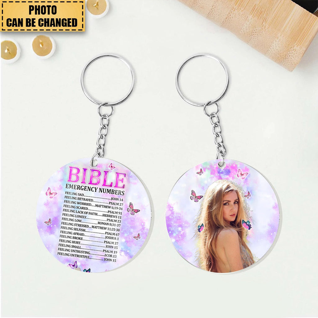 KISSFAITH-Christian Faith Bible Emergency Numbers Personalized Photo Keychain